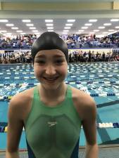 Kittatinny Regional High School swimmer Clare Schwartz broke the school record in the 50-yard freestyle at the Hunterdon/Warren/Sussex Counties Championships this weekend.