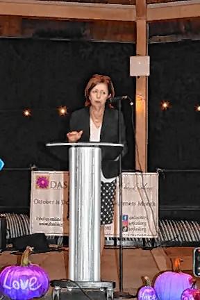 Acting Sussex County Prosecutor Carolyn Murray speaks at a candlelight vigil marking Domestic Violence Awareness Month on Oct. 22 on the Sussex County Community College campus. (File photo by Maria Kovic)