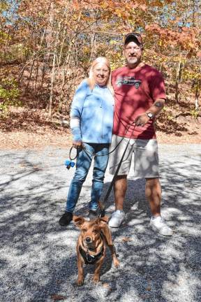 David and Alexis Shumard of Wall Township with their dog, Chitto<b>,</b> drove 1 1/2 hours to Clinton Road ‘to see the myth and the magic.’