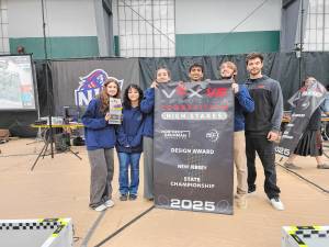 The Sparta High School 5249 Z ‘Mirage’ team wins the Design Award at the New Jersey VEX VRC Robotics State Championships on Saturday, March 15. (Photos provided).