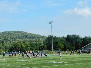 The Sparta High School football team at practice this month. (Photo by Aidan Mastandrea)