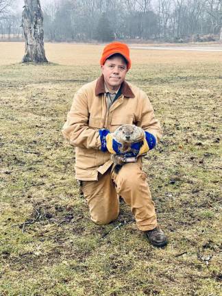 State Sen. Parker Space, R-24, holds Stonewall the groundhog, who lives at Space Farms Zoo &amp; Museum in Wantage. He did not see his shadow Friday morning, Feb. 2. (Photo courtesy of Space Farms Zoo &amp; Museum)