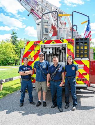 Sparta firefighters Jordan Lang, Joseph Tracy, Brian Pumo and Lucy Wolfson. (Photo by Nancy Madacsi)