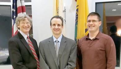 From left are Sussex County Community College president Jon Connolly; Sal Paolucci, program coordinator/instructor of business and economics; and Tyler Morgus, chairman of the SCCC board and strategic marketing manager of Thorlabs. (Photo provided)