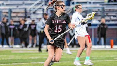 Norah Monaghan, a sophomore midfielder with the Montclair State University women’s lacrosse team, started in all 14 games this past season. (Photo courtesy of montclairathletics.com)