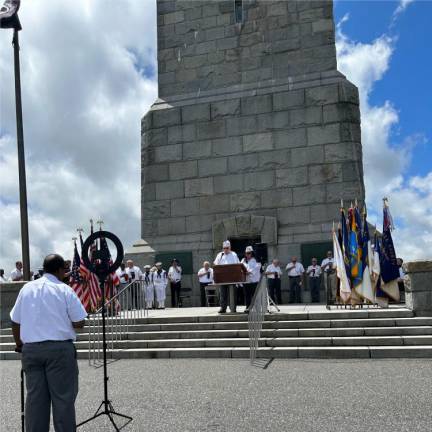 American Legion Department Vice Commanders Ellis Marples and Sophia Dmoch speak during the ceremony.