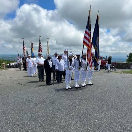 Members of the American Legion prepare to march up to the New Jersey Veterans’ Memorial in High Point State Park.