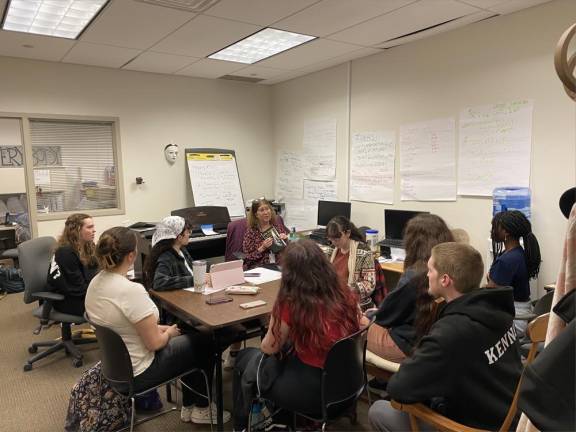 Professor Allison Ognibene and students in the Theater Workshop class at Sussex County Community College discuss the script for the show ‘Aesop &amp; His Fabled Friends.’