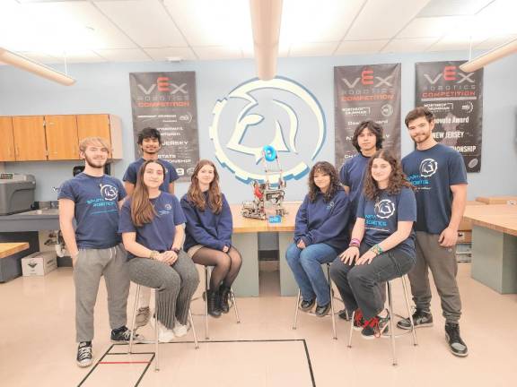 RO2 Members of Sparta High School Robotics lead varsity team 5249 Z ‘Mirage’ are, from left, Liam Askin, Mahanth Chintha, Juliet Amiel, Shannon Lloyd, Yahet Ferrer, Josh Garces, Leah Andrini and Michael Ginsberg.