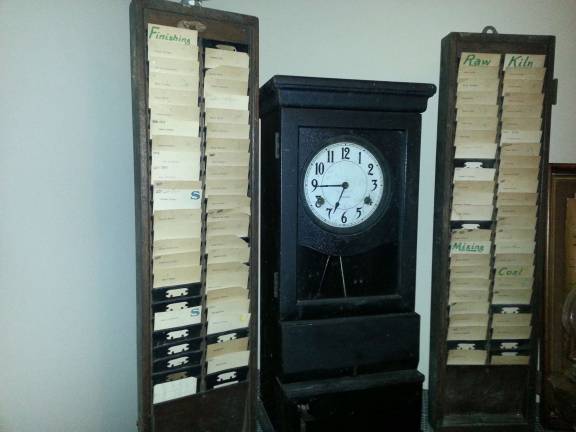 This Thomas Edison time card clock is set to 6:45 p.m.or 18:45 in military time, the year Sparta was incorporated.