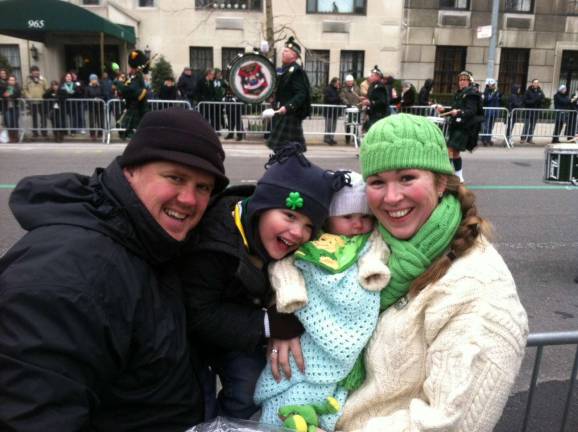 Inga Mezzetti of Warwick, N.Y. The Mezzetti family (Chipper, Cormac, Lochlann, Inga) at the NYC St. Patrick's Day Parade.