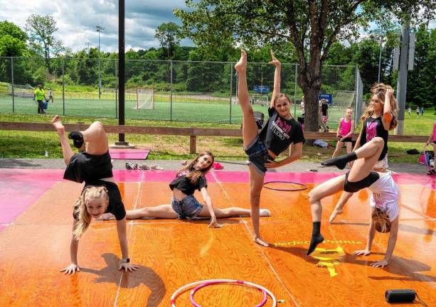 Lilly Nuanes, Abby Streter, Megan Mclean, Kendall Barlow and Ashlynn Tobin of Perfect Pointe Performing Arts Studio perform at Sparta Day 2024. (Photo by Nancy Madacsi)