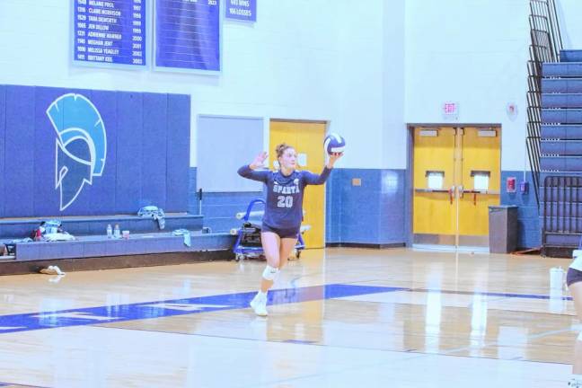 Sparta's Lea Tsamadias makes three kills, two digs, 11 service points and eight aces.