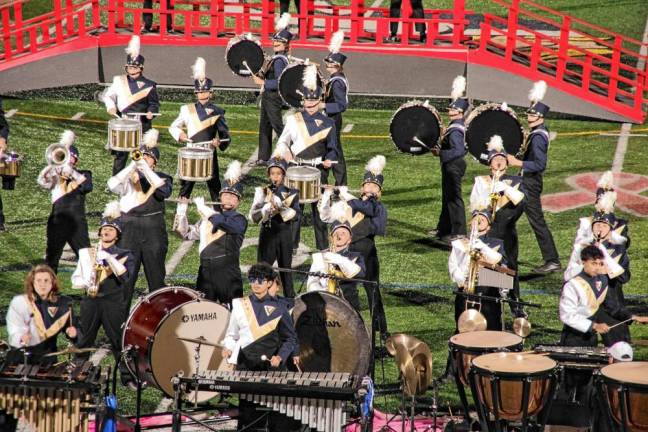 <b>The Vernon Township High School Marching Band performs during halftime Oct. 11.</b>