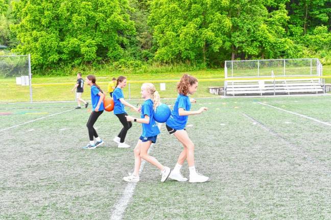 Students take part in team-building activities.