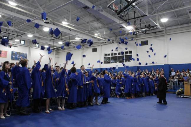 Members of the Pope John XXIII Regional High School Class of 2023 toss their caps in the air at graduation June 2. (Photos courtesy of Pope John XXIII Regional High School)