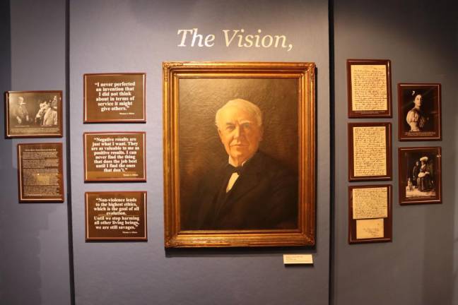 The exhibit included a photograph of Thomas Edison and some of his sayings.