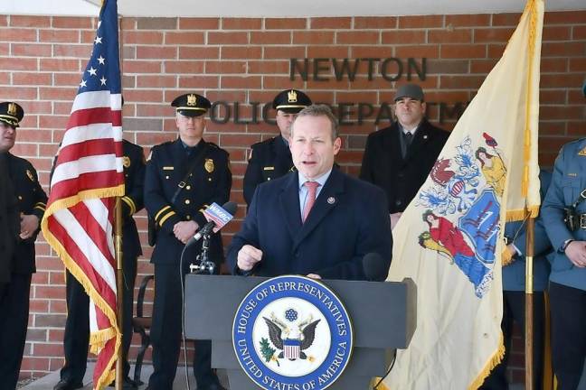 U.S. Rep. Josh Gottheimer at the Newton Police Department on Monday (Photo provided)