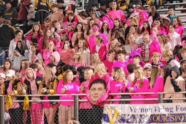 <b>Vernon Township High School football fans wear pink in recognition of Breast Cancer Awareness Month.</b>