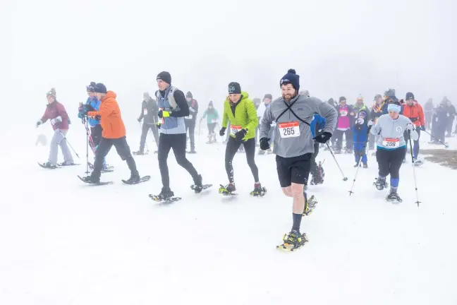 Participants in the Viking Snowshoe Invasion on Jan. 27, 2024, at Mountain Creek. Photo by Sammie Finch.