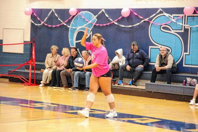 Sparta's Giselle Faria is about to serve.