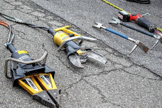 Firefighters’ tools for breaking up a vehicle.