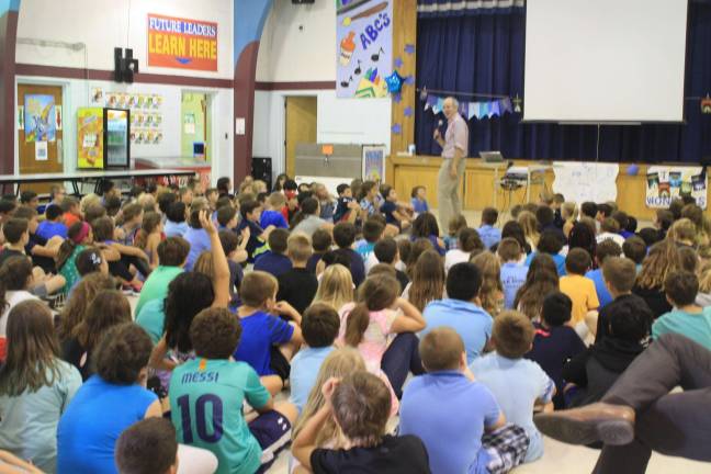 A captive Fourth Grade audience enjoyed author Peter Lerangis and the introduction to his latest release &#x201c;Max Tilt: Fire the Depths.&quot;