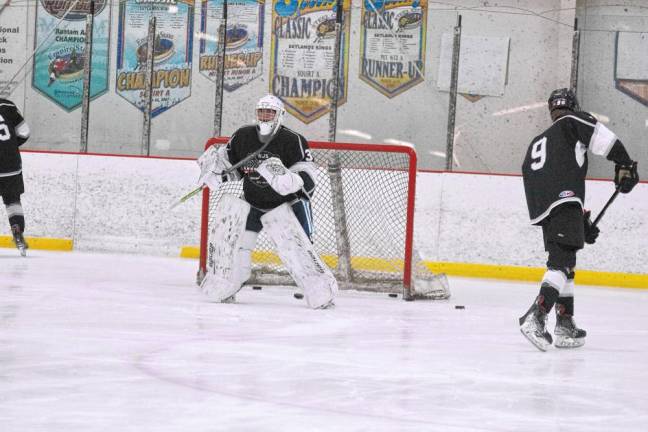 KJS United goalie Brian Sisti stands guard in front of the goal post. He made 20 saves.