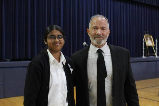 Pope John XXIII Regional High School senior Anika Rodrigues poses with Principal Gene Emering. She is a National Merit Semifinalist. (Photos provided)