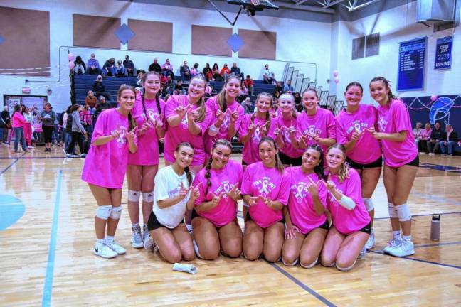 The Sparta girls volleyball team: Giselle Faria, Arielle Gomez, Kaitlyn Peterson, Emma kristiansen, Aralyn Saulys, Lea Tsamadias, Tara Keller, Sylvia Przydzial, Maddie Worsley, Tessa Goldman, Ava Daggett, Maggie Higgins, Emily Ciaburri, Hannah Dodson and Alexia Hill. (Photo by George Leroy Hunter)