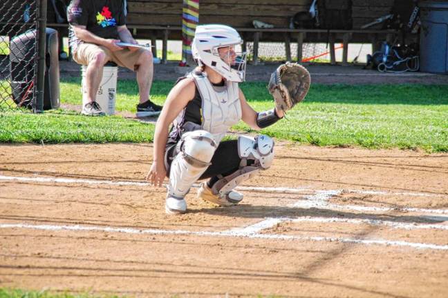 Wallkill Valley catcher Maddisyn Ross is ready to receive the ball. She made two runs.