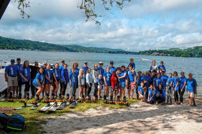 Members of the Ski Hawks pose by Lake Mohawk. (Photo by Nancy Madacsi)