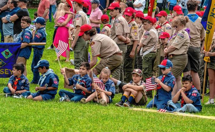 Cub Scouts listen during the ceremony at Dykstra Park.