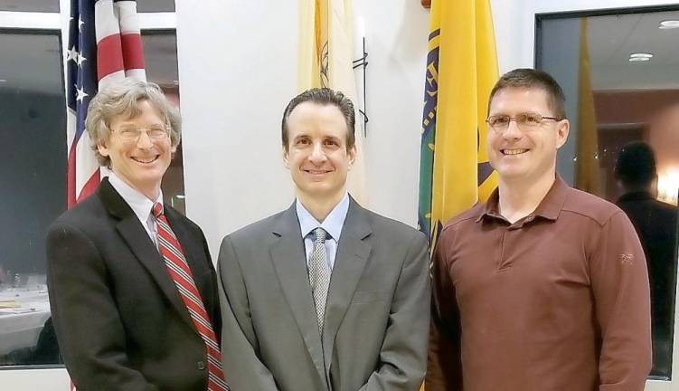 From left are Sussex County Community College president Jon Connolly; Sal Paolucci, program coordinator/instructor of business and economics; and Tyler Morgus, chairman of the SCCC board and strategic marketing manager of Thorlabs. (Photo provided)