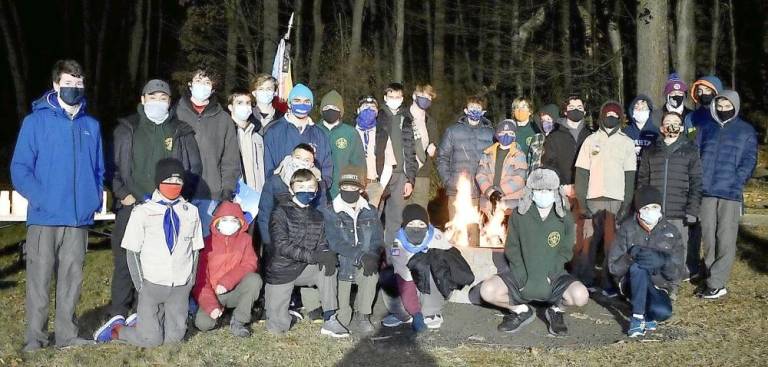 Sparta Troop 150 Scouts pose in front of their self-constructed Outdoor Education Center and Amphitheater at Sparta United Methodist Church (Photo provided)