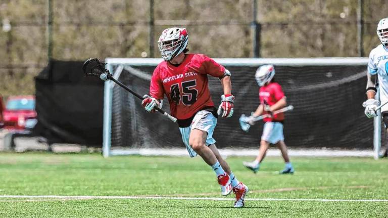 Aidan Maxwell, a senior midfielder with the Montclair State University men’s lacrosse team, started in all 14 games this past season. (Photo courtesy of montclairathletics.com)